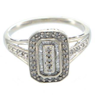 Tapered Baguette Diamond Pave Cluster Womens Vintage Estate Ring 10k White Gold