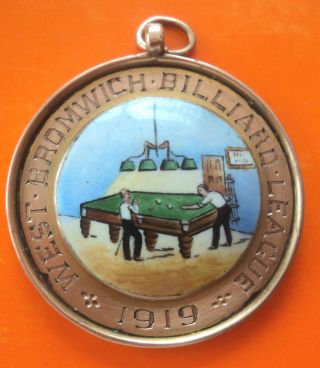 9ct Gold Enamel Fob Medal - West Bromwich Billiards Snooker Pool H/m 1918
