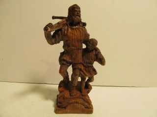 Vintage Rustic Primitive Wood Carving Figurine William Tell With Son Folk Art