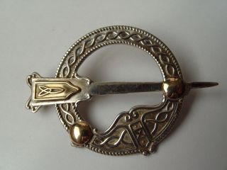 Vintage Celtic Weave Sterling Silver & Gold Fill Pennanular Pin Kilt Pin