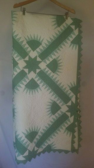 Vintage Green And White Ring Quilt Full/queen