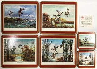 Vintage Pimpernel Ducks Scenery Cork Back Placemats,  Box & Coasters Euc