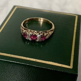 Antique Victorian 18ct Gold Diamond And Ruby Ring Ornate Setting Solid Gold