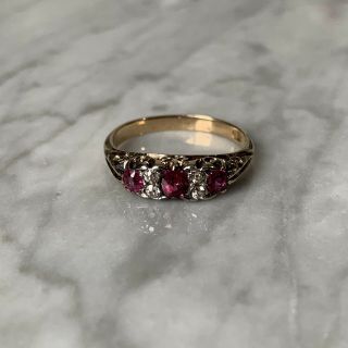 Antique Victorian 18ct Gold Diamond And Ruby Ring Ornate Setting Solid Gold 2