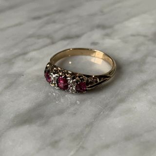 Antique Victorian 18ct Gold Diamond And Ruby Ring Ornate Setting Solid Gold 3