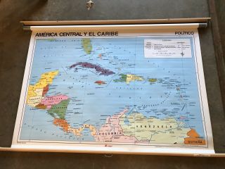 Vintage Central America School Pull Down Map Double Sided