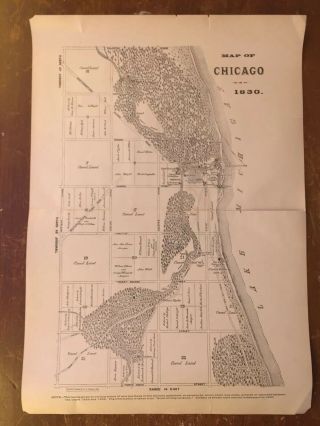 Town Of Chicago Map In 1830 Antique Lithograph Print From A.  T.  Andreas C.  1884