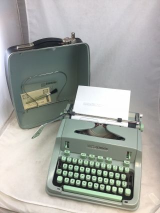 Vintage Hermes 3000 Portable Typewriter W/case Seafoam Green