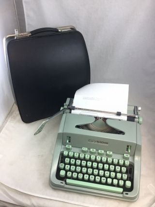 Vintage Hermes 3000 Portable Typewriter W/Case Seafoam Green 2