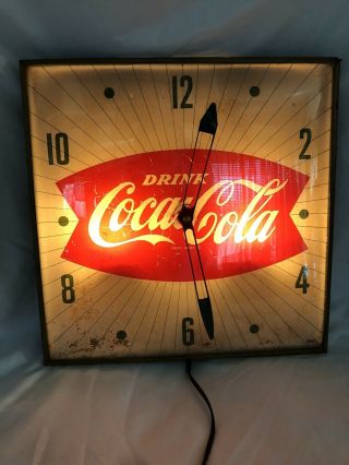 1960s Pam Clock Co.  Coca Cola Fishtail Lighted Clock " Great "