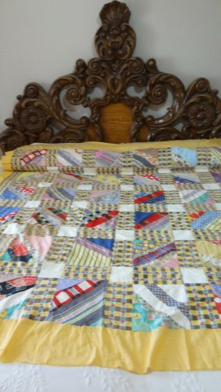 Awesome Vintage Feed Sack String Pattern Quilt Top L48.