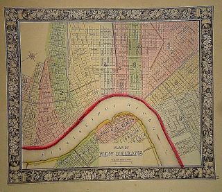 Vintage 1860 Plan Of Orleans Map Old Antique Atlas Map 65/030818