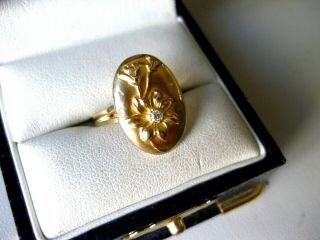 Antique 14k Yellow Gold Ring " Flower " With Diamons,  Art Nouveau,  Ca.  1900 