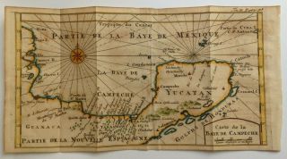Mexico Yucatan 1711 Unusual Antique Engraved Map By Dampier 18th Century