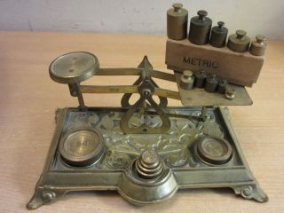 Antique Victorian Fancy Balance Scale W/ Weights Warranted Accurate,  England