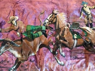 Vintage Velvet Tapestry,  Horse Cowboy Rodeo Wall Hanging,  P&c,  Italy,  70 " X 47 "