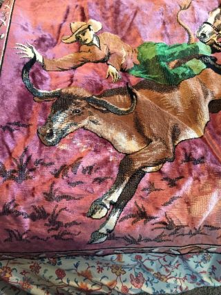Vintage Velvet Tapestry,  Horse Cowboy Rodeo Wall Hanging,  P&C,  Italy,  70 