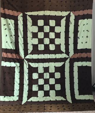 Vintage Corduroy Quilt Blanket 88 X 68 Checkerboard Plaid Flannel Back