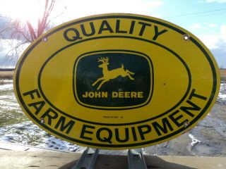 Large Old 1954 John Deere Quality Farm Equipment Porcelain Enamel Sign