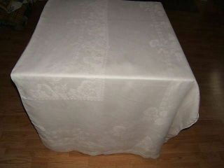 120x70 Vintage Antique Banquet Size White Irish Linen Double Damask Tablecloth