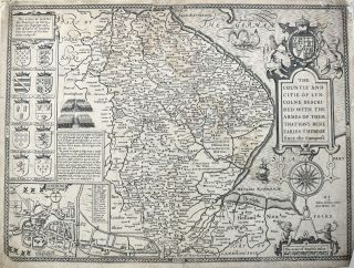 John Speed 1611 - 1676 Atlas County Map Lincolnshire Grimsby Boston