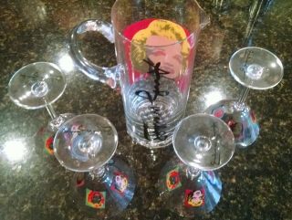 Andy Warhol Marilyn Monroe 48 oz Martini Pitcher w/ Four Glasses Barware POP ART 2