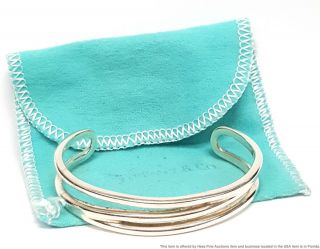 Tiffany Co Vintage Sterling Silver Geometric Designer Cuff Bracelet With Pouch