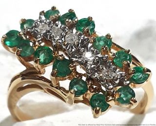Vintage 14k Yellow Gold Natural Emerald Fine Diamond Ladies Ring Size 7 Jewelry