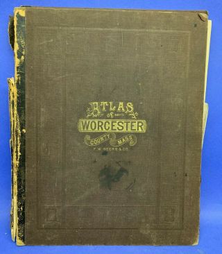 Antique 1870 Atlas Of Worcester County Mass - F W Beers & Co