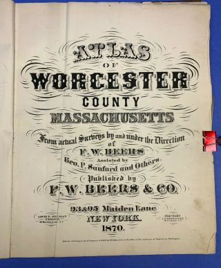 Antique 1870 Atlas of Worcester County Mass - F W Beers & Co 2