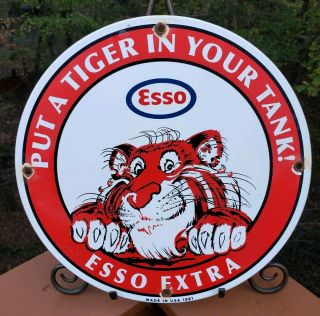 Vintage 1961 Esso Extra Gasoline Porcelain Gas Pump " Put A Tiger In Your Tank "