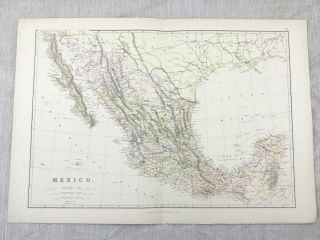 1882 Antique Map Of Mexico Mexican South America Old 19th Century