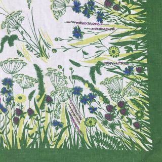 Vintage Botanical Tablecloth Green Purple Floral Mid - Century 48 " Square