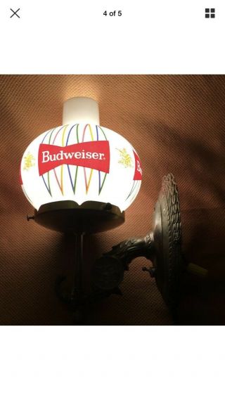 Vintage Budweiser Bud Beer Brass Wall Globe Sconce Bar Lamp Sign Light
