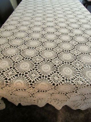 Vintage Hand Crochet Lace Tablecloth 80 " X 104 " Bedspread Coverlet