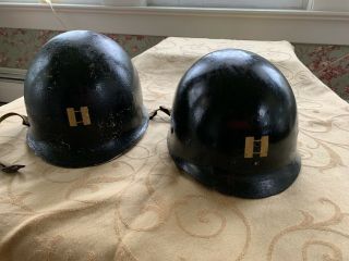 Ww Ii U.  S.  Army Helmet & Matching Liner W/ Unit Designation & Captain