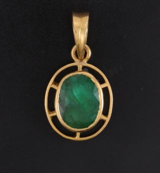 Vintage 2.  5 Carat Natural Emerald 18k Yellow Gold Pendant