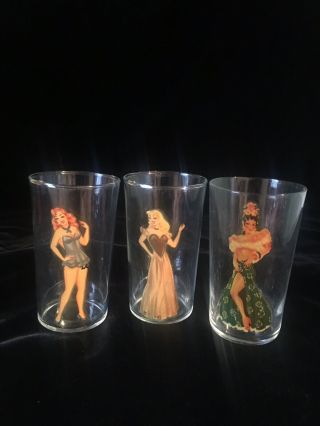 Vintage Naughty Nudie Ladies Peek A Boo Pin Up Drinking Glasses Barware Federal?