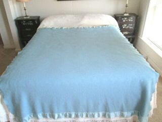 Vintage Faribo 100 Wool Blanket Blue With Satin Binding Made In Usa 60 X 78