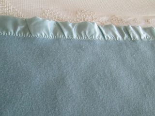 Vintage FARIBO 100 Wool Blanket Blue with Satin Binding Made In USA 60 x 78 3