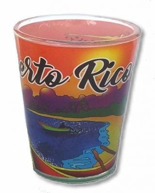 2oz Shot Glass With Puerto Rico Beach - Crystal Souvenirs Rican Boricua