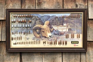Vintage Speer Ammunition Hunting Store Advertising Sign Bullet Samples Display