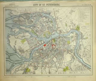 1882 Letts Map City Of St Petersburg Plan Churches Theatre Railways Library