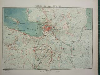 C1890 Antique Map St Petersburg & Environs City Plan