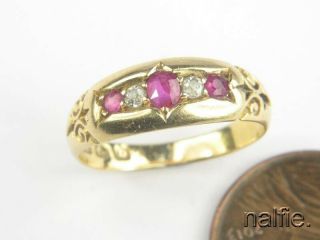 V Pretty Antique English 18k Gold Ruby & Diamond Ring C1901