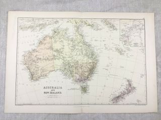1882 Antique Map Of Australia Zealand Tasmania 19th Century