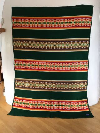 Vintage Pendleton Beaver State Wool Indian Blanket 72”x53” Dark Green Wool