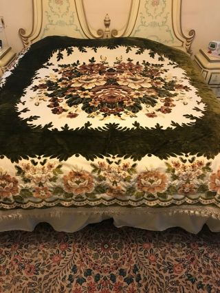 Vintage Italian Cut Velvet Floral Tapestry Bedspread,  1950s,  86” X 104”