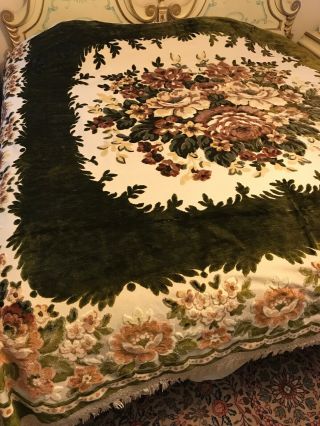Vintage Italian Cut Velvet Floral Tapestry Bedspread,  1950s,  86” X 104” 2