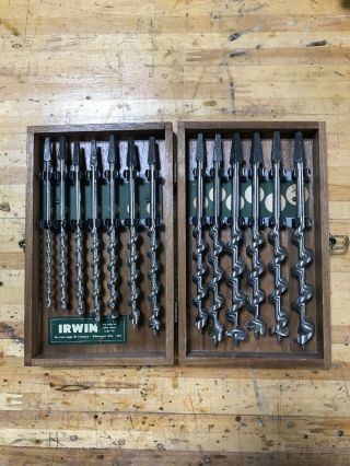 Vintage Irwin Auger Bit Set Of 13 & Stanley Hand Drill